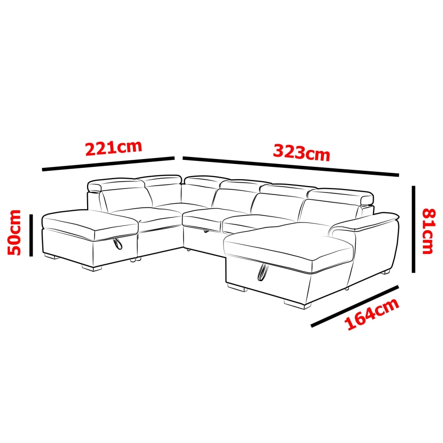 Canapé panoramique convertible coffre de rangement en tissu gris - Angle Droit