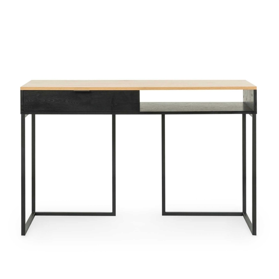 Bureau console industriel avec tiroir en bois et métal