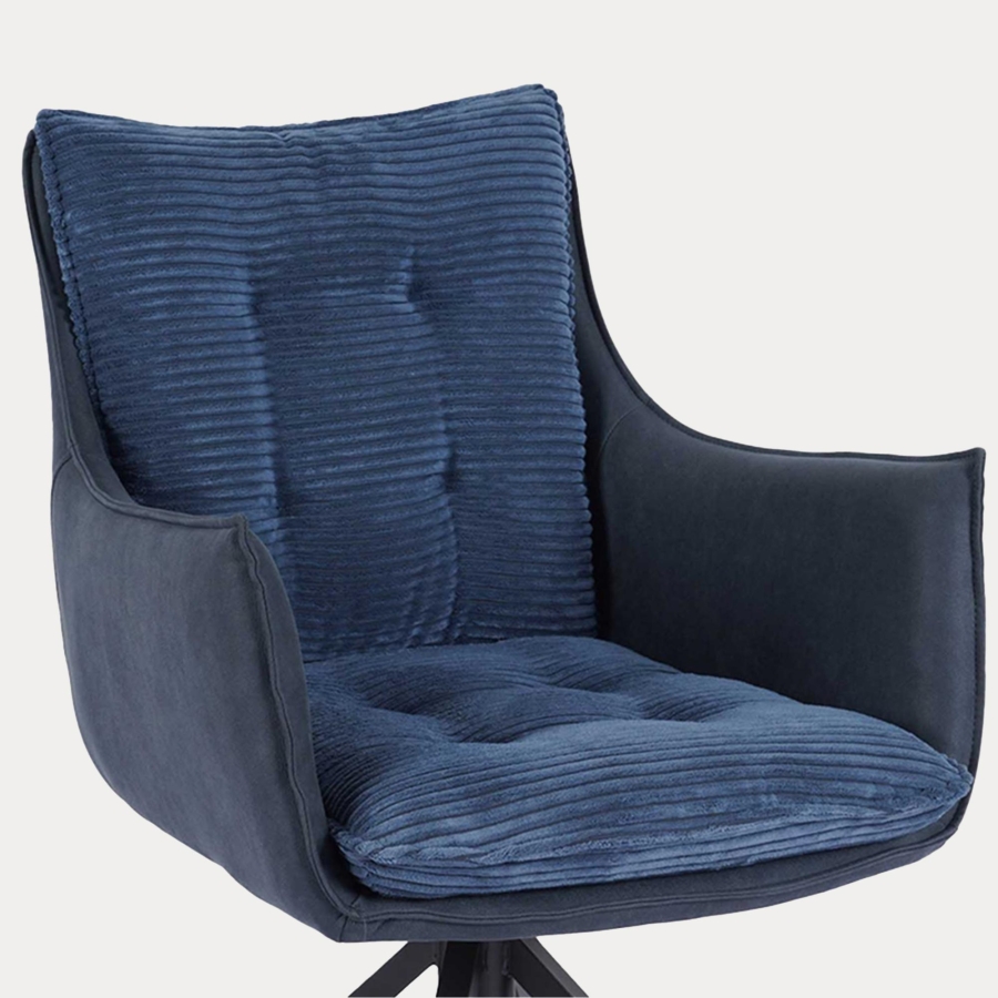 Chaise bi-matière bleu pieds en métal noir