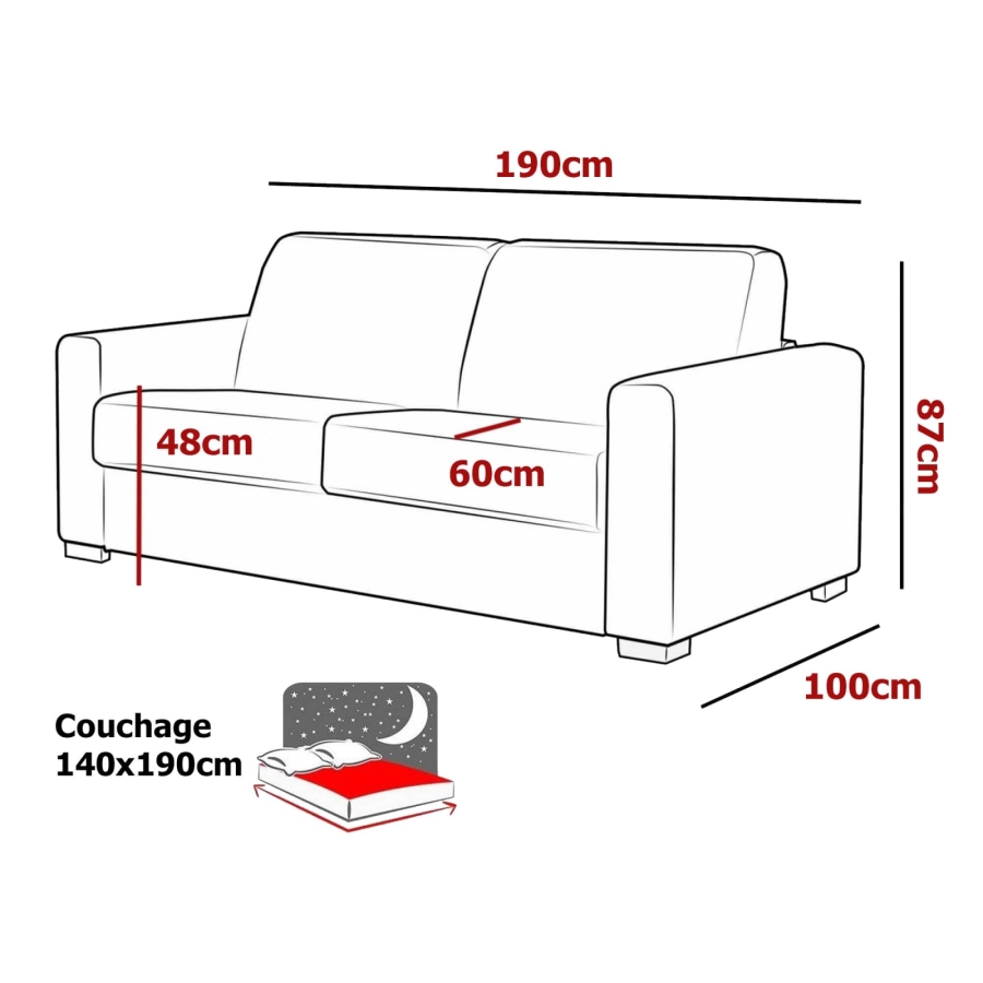 Canapé convertible 3 places en tissu gris clair ouverture express matelas 14 cm