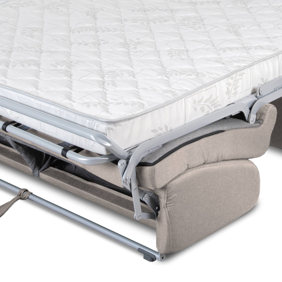 Canapé convertible 3 places en tissu beige ouverture express matelas 14 cm