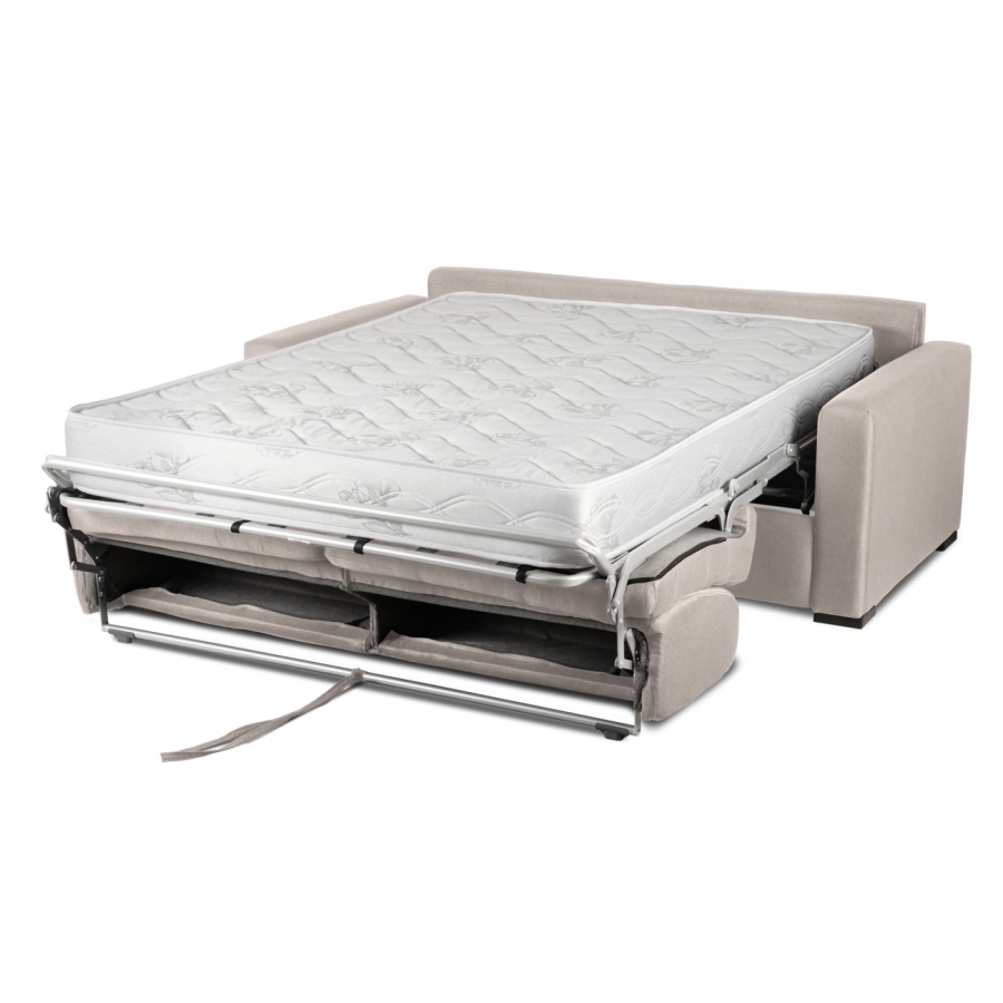 Canapé convertible 3 places en tissu beige ouverture express matelas 18 cm