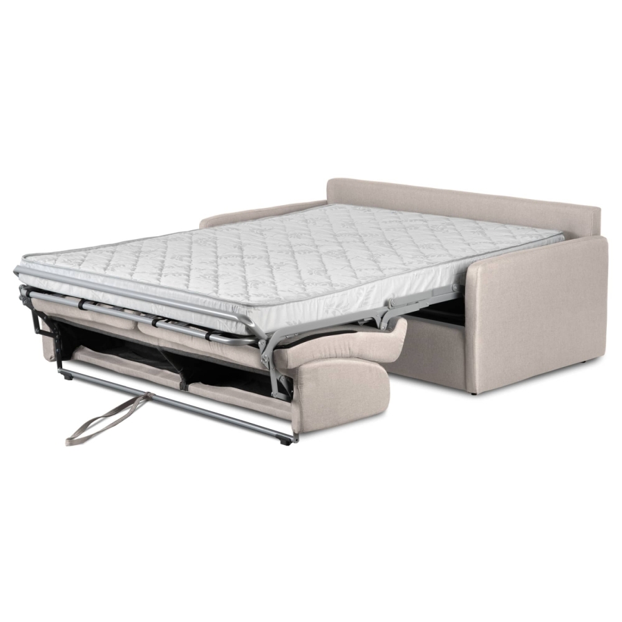 Canapé convertible 3 places en tissu beige ouverture express, accoudoirs slim