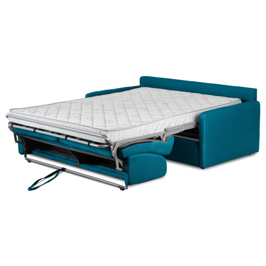 Canapé convertible 3 places en tissu bleu pétrole ouverture express, accoudoirs slim