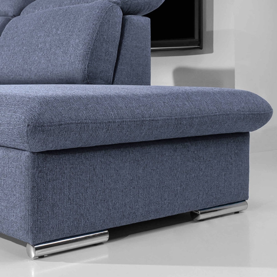 Canapé d'angle convertible avec coffre de rangement en tissu bleu MACY - Angle droit