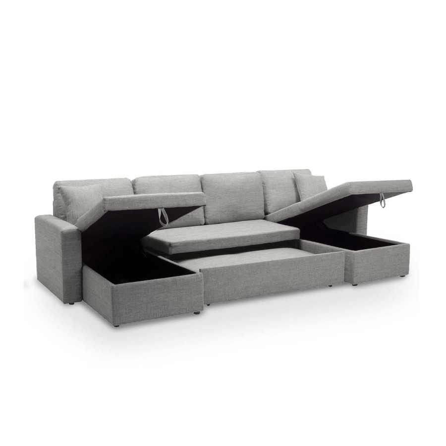 Canapé d’angle convertible coffre de rangement en tissu gris