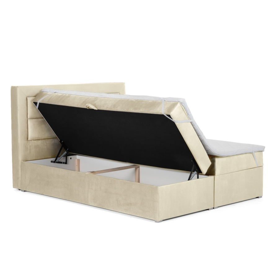 Lit boxspring 140x200 avec coffre de rangement en velours beige MONIKA