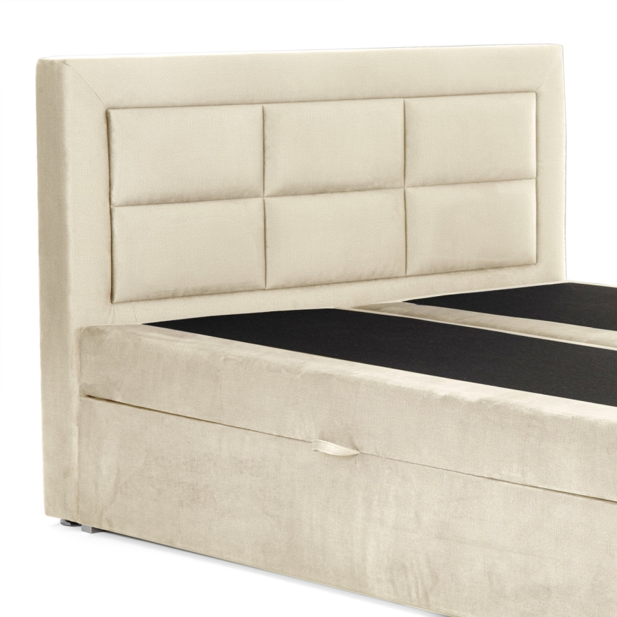 Lit boxspring 140x200 avec coffre de rangement en velours beige MONIKA