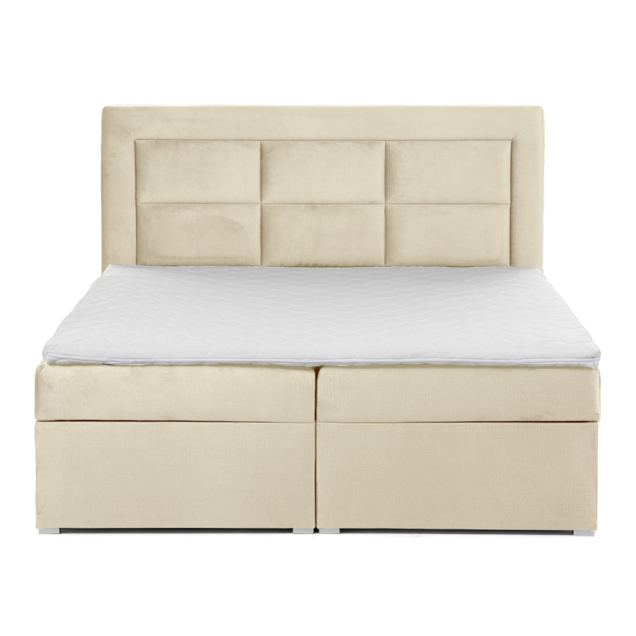 Lit boxspring 140x200 avec coffre de rangement en velours beige MONIKA