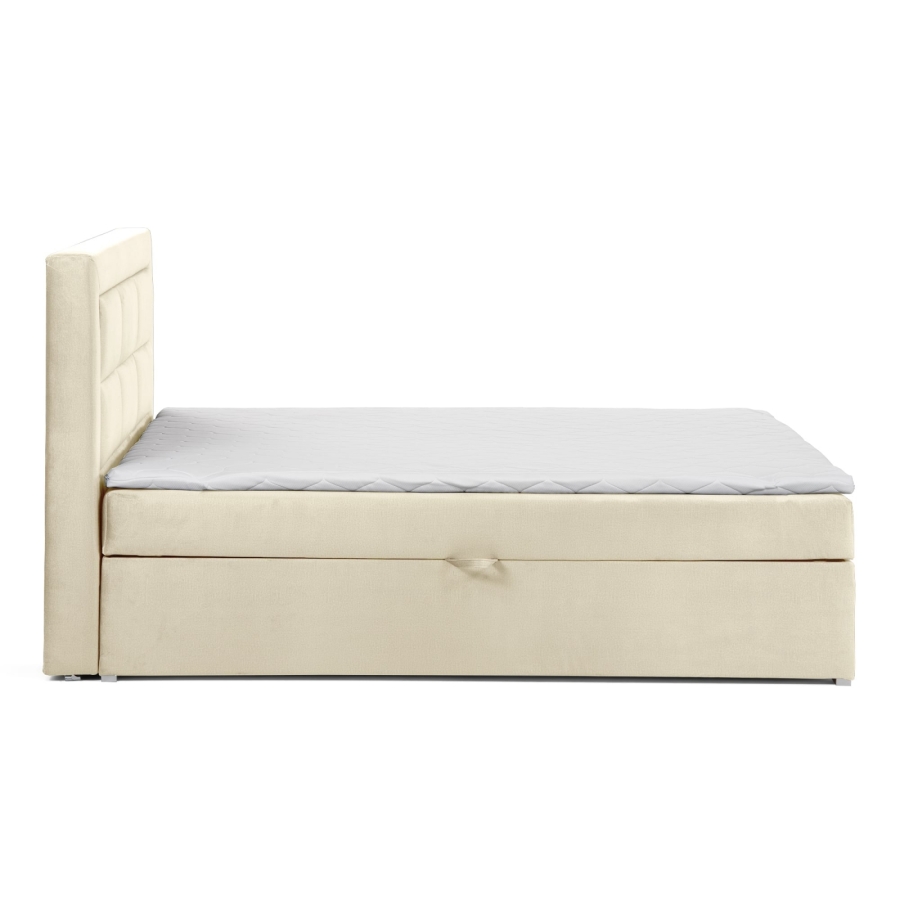 Lit boxspring 140x200 avec coffre de rangement en velours beige MONIKA