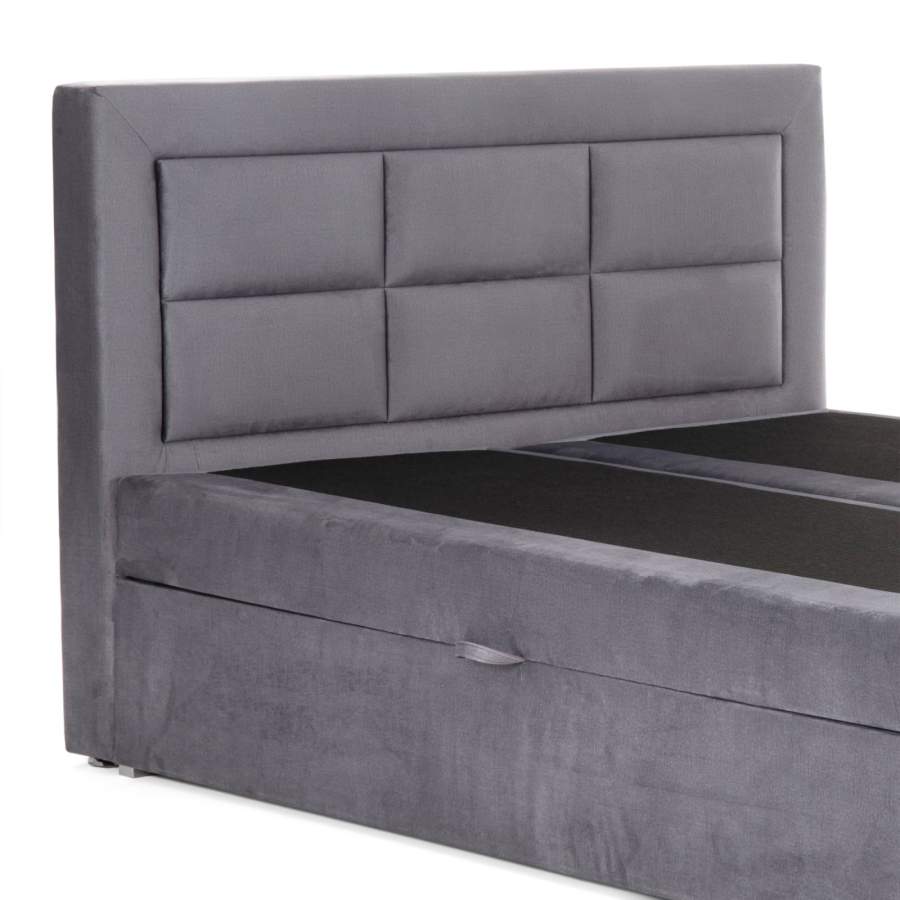 Lit boxspring 140x200 avec coffre de rangement en velours gris MONIKA