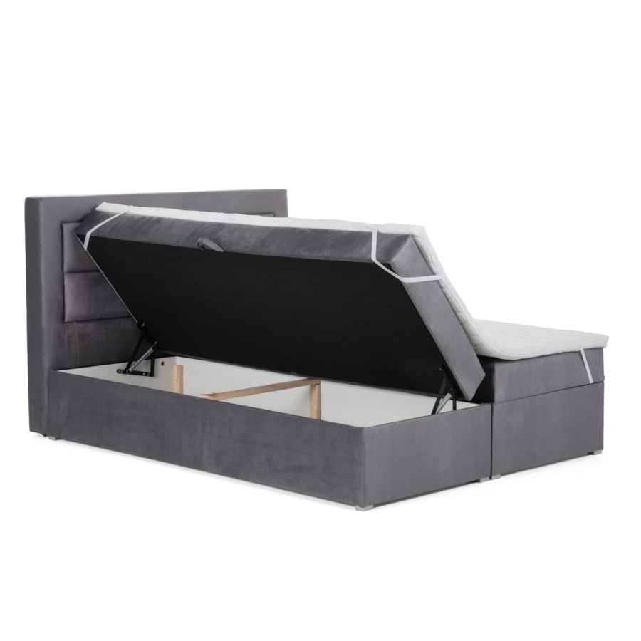 Lit boxspring 140x200 avec coffre de rangement en velours gris MONIKA