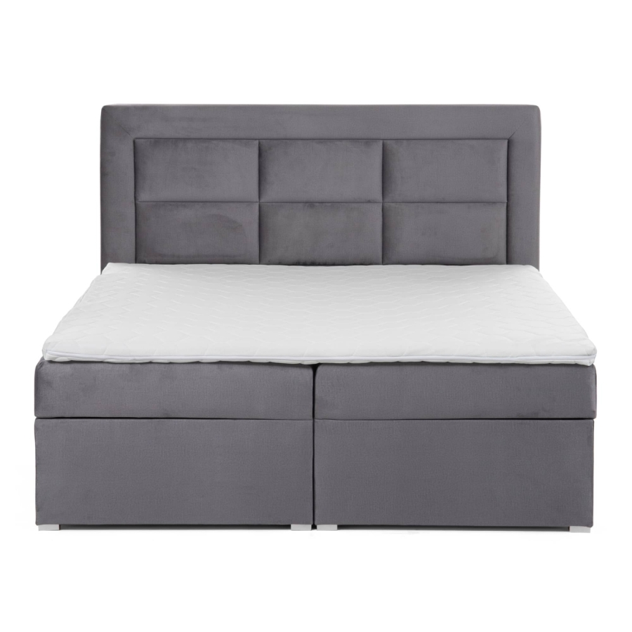 Lit boxspring 140x200 avec coffre de rangement en velours gris MONIKA