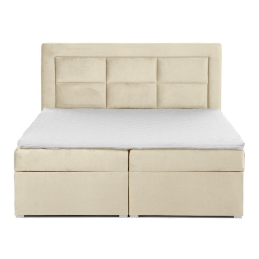 Lit boxspring 160x200 avec coffre de rangement en velours beige MONIKA