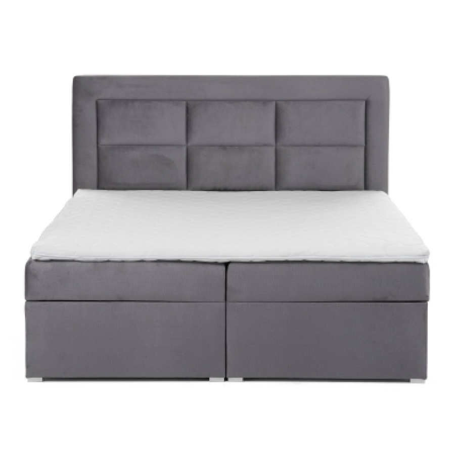 Lit boxspring 160x200 avec coffre de rangement en velours gris MONIKA