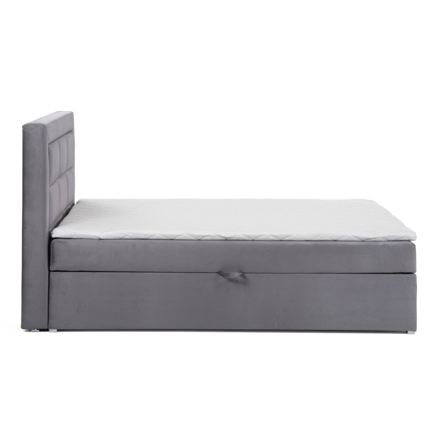 Lit boxspring 180x200 avec coffre de rangement en velours gris MONIKA