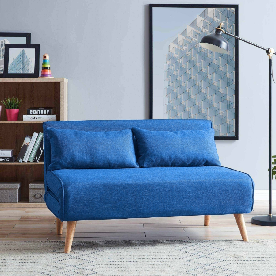 Banquette convertible en tissu bleu 2 places