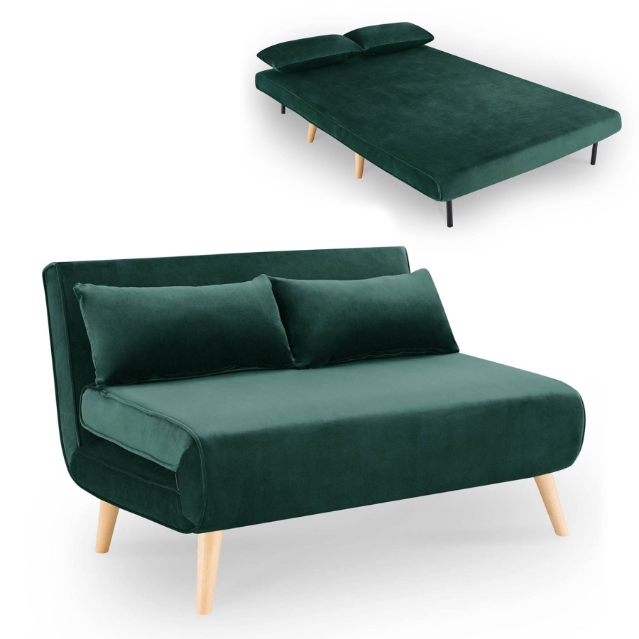 Banquette convertible en velours vert 2 places