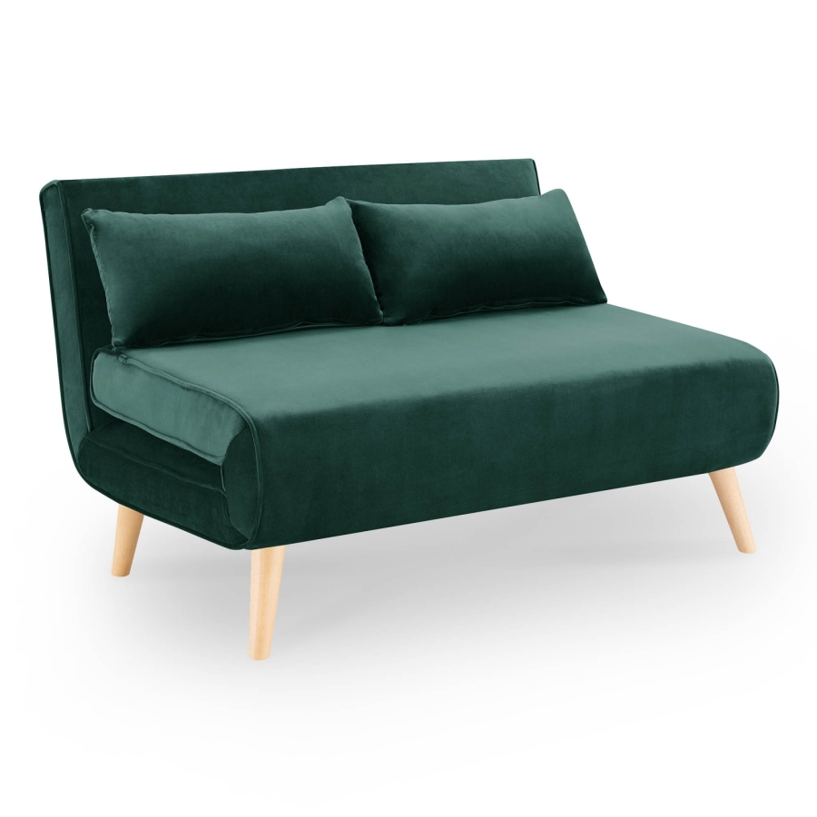 Banquette convertible en velours vert 2 places