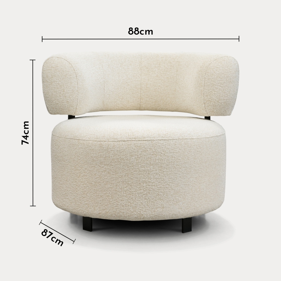 Fauteuil design en tissu beige et métal noir