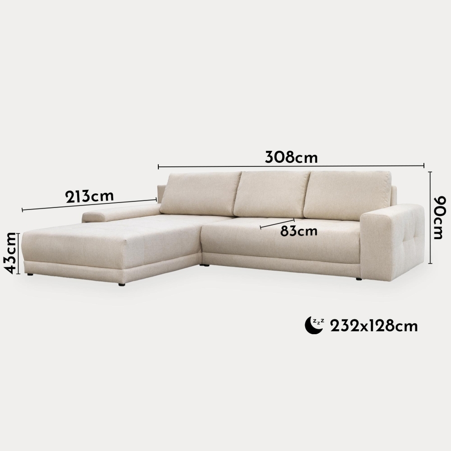 Canapé d'angle convertible avec coffre tissu beige -  Configuration au choix