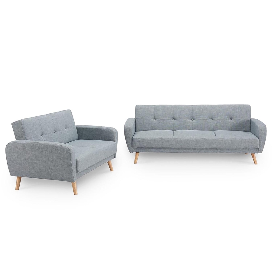 Ensemble canapé convertible gris avec pouf