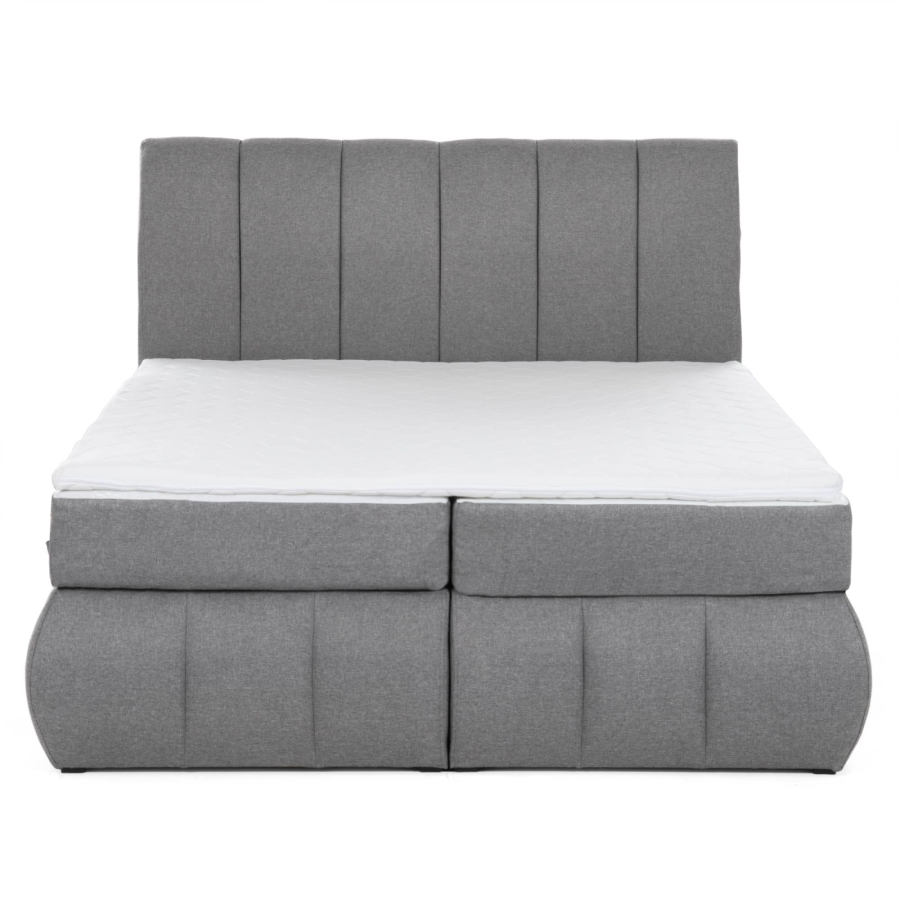 Lit boxspring 180x200 avec coffre de rangement en tissu gris OXANA