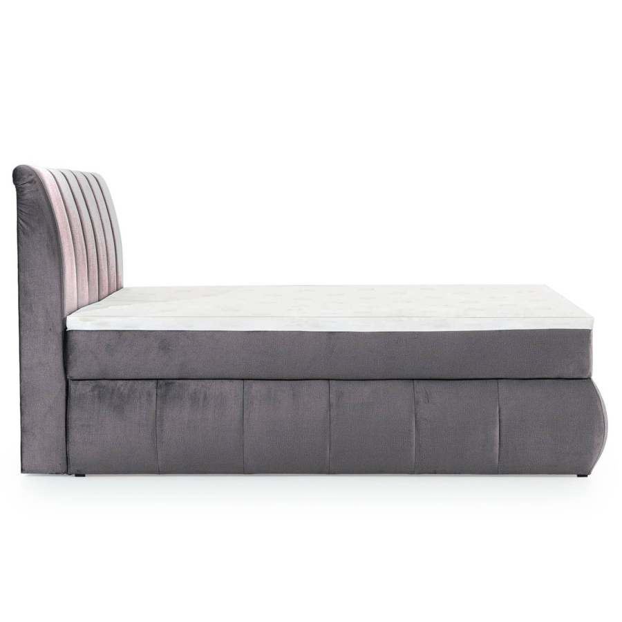 Lit boxspring 180x200 avec coffre de rangement en velours gris OXANA