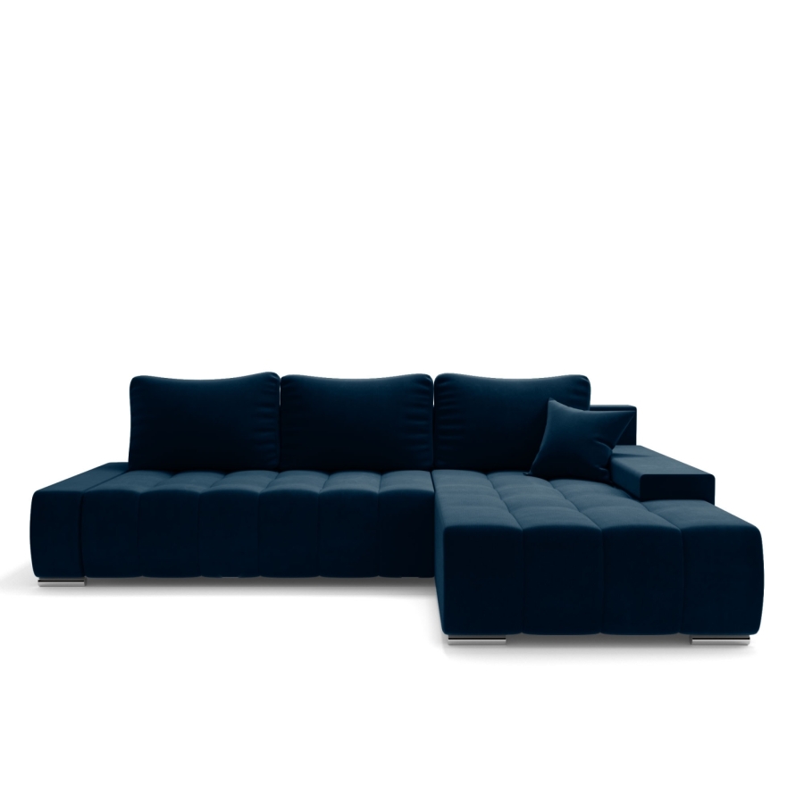 Canapé d'angle convertible en velours bleu foncé - Angle droit