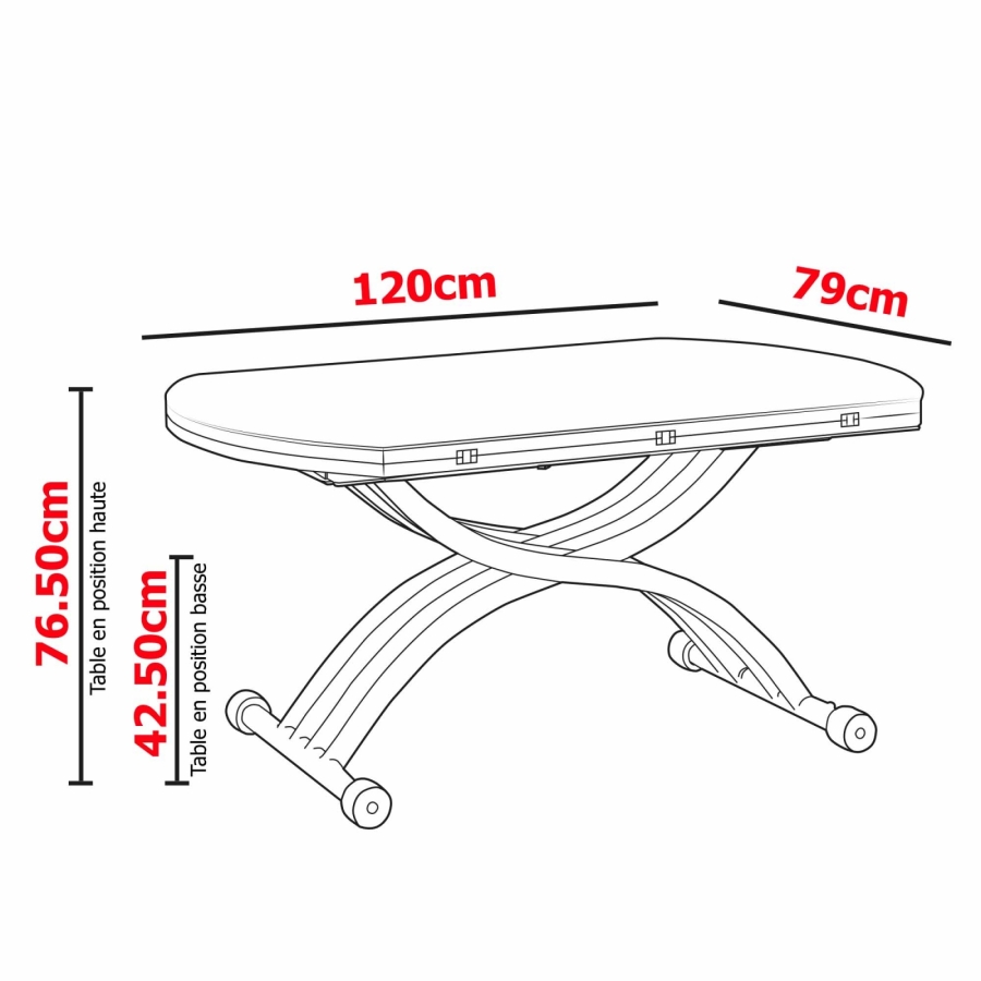 Table basse relevable extensible ronde noir