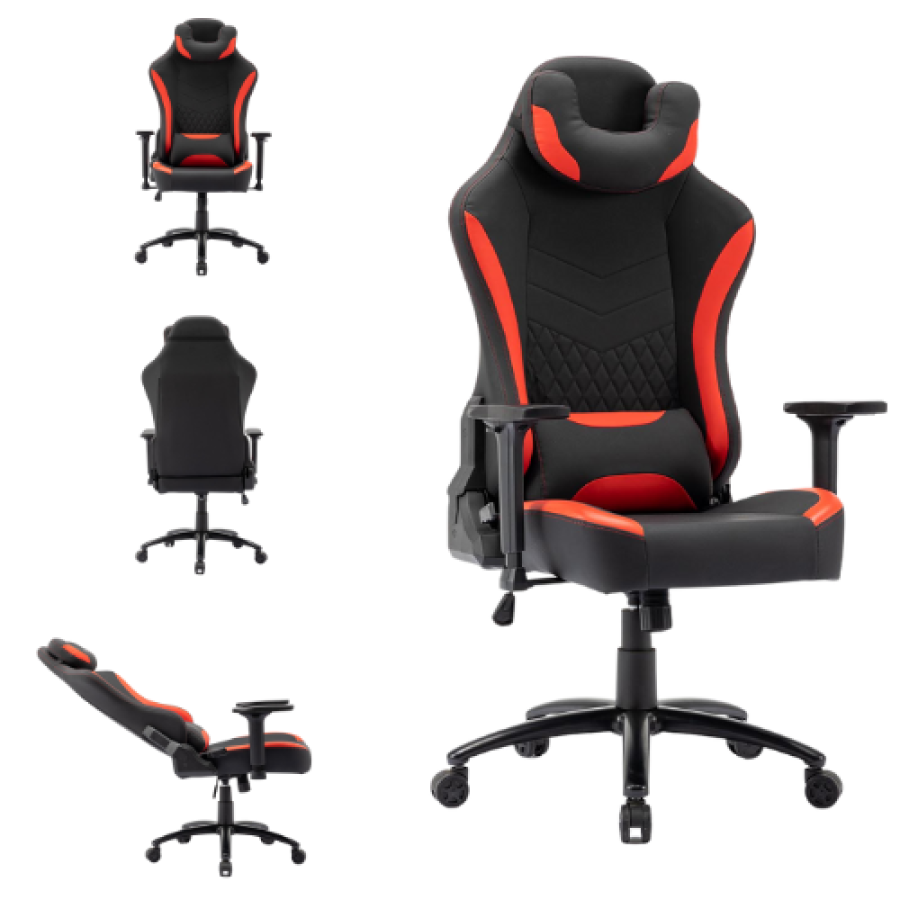 Fauteuil de bureau gaming en simili cuir noir et rouge