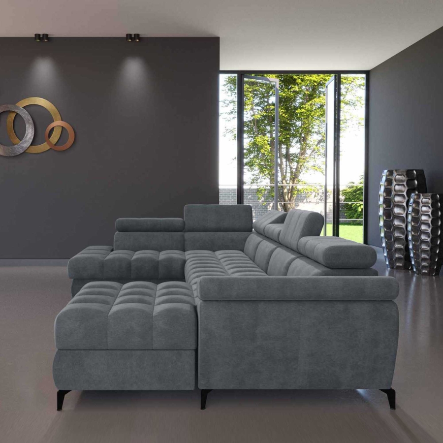 Canapé d'angle panoramique convertible avec coffre en tissu gris anthracite - Angle droit