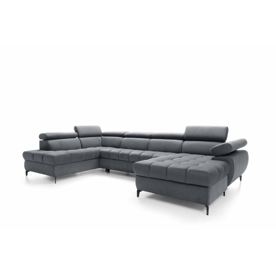 Canapé d'angle panoramique convertible avec coffre en tissu gris anthracite - Angle droit