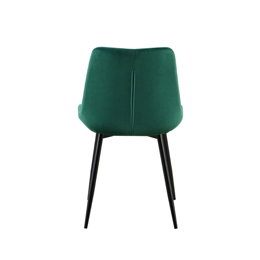 Lot de 4 chaises en velours vert pieds en métal noir