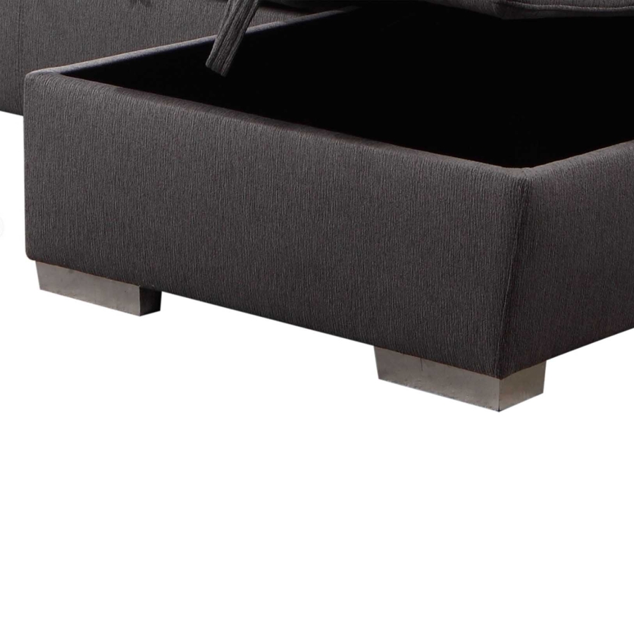 Canapé panoramique convertible en tissu gris avec coffre de rangement - Angle Droit