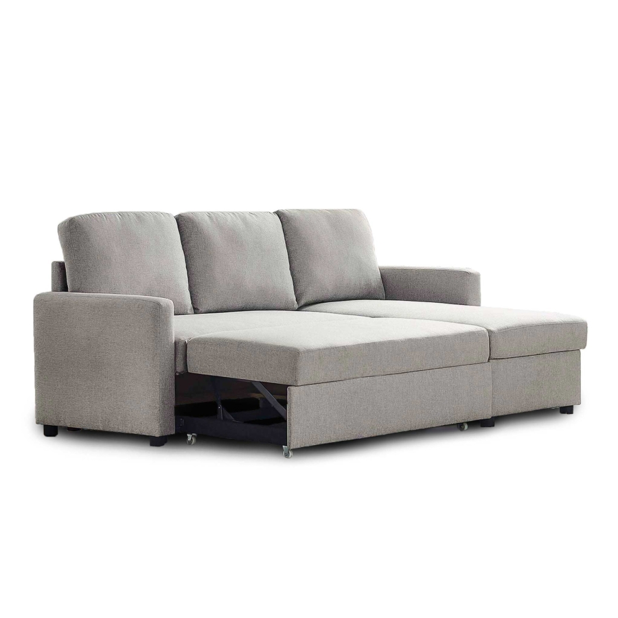 Canapé convertible avec coffre de rangement angle réversible en tissu gris